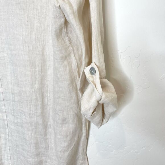 Alessia Pacino Linen Blazer Womens Small Single Button Oatmeal Roll Tab Sleeves - Picture 4 of 5